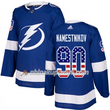 Tampa Bay Lightning Dresy Vladislav Namestnikov 90 2017-2018 USA Flag Fashion Modrá Adidas Authentic - Pánské Tampa Bay Lightning Dresy Vladislav Namestnikov 90 2017-2018 USA Flag Fashion Modrá Adidas Authentic - Pánské